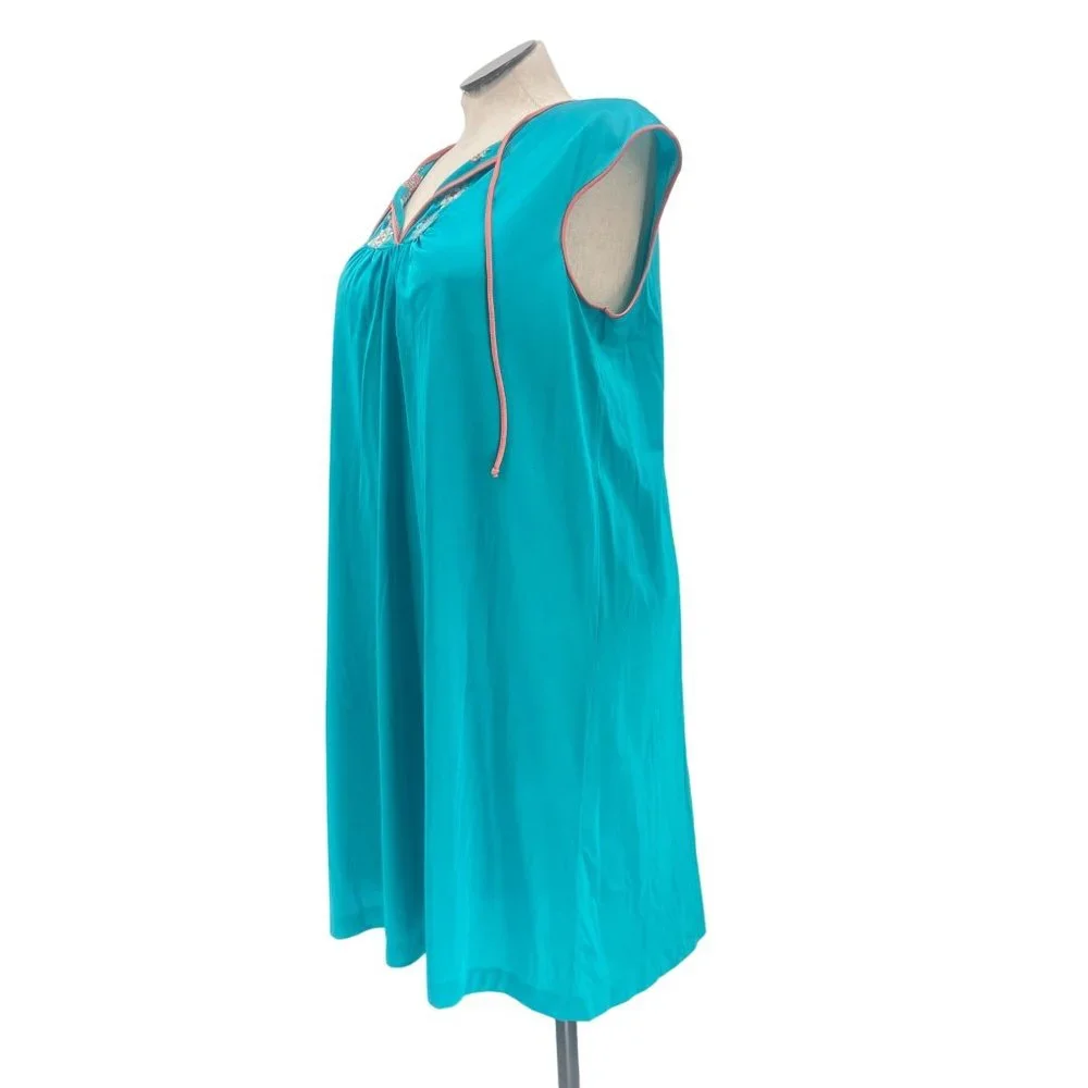 Vintage 70's Embroidered Short Sleeve Nightgown Lingerie Boho Comfy House Dress - Picture 5 of 5